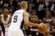 SAN ANTONIO, TX - JUNE 16: LeBron James #6 of the Miami Heat plays defense on Tony Parker #9 of the San Antonio Spurs in the fourth quarter during Game Five of the 2013 NBA Finals at the AT&T Center on June 16, 2013 in San Antonio, Texas. NOTE TO USER: U