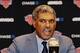 Sep 30, 2013; Tarrytown, NY, USA; New York Knicks president and general manager Steve Mills answers questions during media day at MSG Training Center. Mandatory Credit: Joe Camporeale-USA TODAY Sports