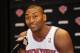 Sep 30, 2013; Tarrytown, NY, USA; New York Knicks small forward Metta World Peace answers questions during media day at MSG Training Center. Mandatory Credit: Joe Camporeale-USA TODAY Sports