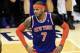 May 18, 2013; Indianapolis, IN, USA; New York Knicks small forward Carmelo Anthony (7) stands on the free throw line against the Indiana Pacers in game six of the second round of the 2013 NBA Playoffs at Bankers Life Fieldhouse. The Pacers won 106-99. Man