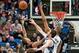 Jan 10, 2012; Minneapolis, MN, USA; Minnesota Timberwolves power forward Kevin Love (42) and Minnesota Timberwolves power forward Anthony Randolph (15) attempt to block a shot by Chicago Bulls point guard Derrick Rose (1) in the second half at Target Cent