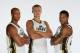 SALT LAKE CITY, UT - SEPTEMBER 30: (from left) Richard Jefferson #24, Andris Biedrins #11 and Brandon Rush #25 of the Utah Jazz pose for a photo during 2013 Media Day at Zions Basketball Center on September 30, 2013 in Salt Lake City, Utah. NOTE TO USER: