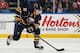 BUFFALO, NY - APRIL 19: Christian Ehrhoff #10 of the Buffalo Sabres skates with the puck against the New York Rangers at First Niagara Center on April 19, 2013 in Buffalo, United States. (Photo by Jen Fuller/Getty Images)