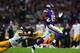 LONDON, ENGLAND - SEPTEMBER 29: Wide receiver Greg Jennings #15 of the Minnesota Vikings outpaces cornerback Cortez Allen #28 of the Pittsburgh Steelers turnover score a 70yd touchdown during the NFL International Series game between Pittsburgh Steelers