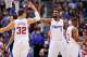 LOS ANGELES, CA - APRIL 10: Blake Griffin #32 and DeAndre Jordan #6 of the Los Angeles Clippers celebrate during a game against the Minnesota Timberwolves at Staples Center on April 10, 2013 in Los Angeles, California. NOTE TO USER: User expressly acknowl