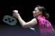 LONDON, ENGLAND - AUGUST 08: Sarah Walker of England prepares to serve to PI Hongyan of France during day one of the BWF World Badminton Championships and LOCOG Test Event for London 2012 at Wembley Arena on August 8, 2011 in London, England. (Photo by