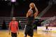 HOUSTON, TX - JULY 13, 2013: Dwight Howard of the Houston Rockets works out with Hakeem Olajuwon on August 13, 2013 at The Toyota Center Houston, Texas. NOTE TO USER: User expressly acknowledges and agrees that, by downloading and or using this photograph