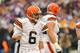 MINNEAPOLIS, MN - SEPTEMBER 22: Brian Hoyer #6 of the Cleveland Browns celebrates a touchdown against the Minnesota Vikings on September 22, 2013 at Mall of America Field at the Hubert Humphrey Metrodome in Minneapolis, Minnesota. (Photo by Adam Bettcher