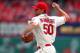 ST. LOUIS, MO - SEPTEMBER 28: Starter Adam Wainwright #50 of the St. Louis Cardinals pitches against the Chicago Cubs in the first inning at Busch Stadium on September 28, 2013 in St. Louis, Missouri. (Photo by Dilip Vishwanat/Getty Images)