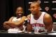 The comical Metta World Peace (right) makes Raymond Felton laugh
