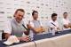 PARIS, FRANCE - OCTOBER 02: Miguel Angel Jimenez, Gregory Bourdy, captain Jose Maria Olazabal and Nicolas Colsaerts of the European team during a press conference prior to the start of Le Seve Trophy at Golf de Saint-Nom-la-Breteche on October 2, 2013 i