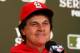 ST LOUIS, MO - OCTOBER 25: Manager Tony La Russa talks to the media ahead of Game 6 of the 2011 MLB World Series between the Texas Rangers and the St. Louis Cardinals at Busch Stadium on October 25, 2011 in St Louis, Missouri. (Photo by Dilip Vishwanat/
