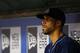 ARLINGTON, TX - SEPTEMBER 30: David Price #14 of the Tampa Bay Rays sits in the dugout after being pulled from the game against the Texas Rangers during the American League Wild Card tiebreaker game at Rangers Ballpark in Arlington on September 30, 2013