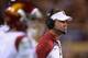 TEMPE, AZ - SEPTEMBER 28: Head coach Lane Kiffin of the USC Trojans looks on during the college football game against the Arizona State Sun Devils at Sun Devil Stadium on September 28, 2013 in Tempe, Arizona. The Sun Devils defeated the Trojans 62-41.