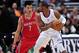 February 13, 2013; Los Angeles, CA, USA; Houston Rockets point guard Jeremy Lin (7) defends against Los Angeles Clippers point guard Chris Paul (3) during the first half at Staples Center. Mandatory Credit: Gary A. Vasquez-USA TODAY Sports