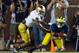 Sep 7, 2013; Ann Arbor, MI, USA; Michigan Wolverines wide receiver Jeremy Gallon (21) catches a pass for a touchdown in front of Notre Dame Fighting Irish cornerback KeiVarae Russell (6) in the second quarter at Michigan Stadium. Mandatory Credit: Matt Ca
