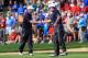 Oct 3, 2013; Dublin, OH, USA; Hunter Mahan and Brandt Snedeker celebrate on the 14th green during the Thursday four ball matches of the Presidents Cup at Muirfield Village Golf Club. Mandatory Credit: Allan Henry-USA TODAY Sports