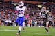 Oct 3, 2013; Cleveland, OH, USA; Buffalo Bills running back C.J. Spiller (28) rushes the ball into the end zone for a touchdown during the third quarter against the Cleveland Browns at FirstEnergy Stadium. Mandatory Credit: Andrew Weber-USA TODAY Sports