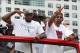 Jun 24, 2013; Miami, FL, USA; Miami Heat small forward LeBron James and Juwon Howard ride through downtown Miami during the Heat Championship celebration parade. Mandatory Credit: Robert Mayer-USA TODAY Sports