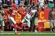 Sep 29, 2013; Kansas City, MO, USA; Kansas City Chiefs cornerback Sean Smith (27) breaks up a pass intended for New York Giants wide receiver Hakeem Nicks (88) during the first half at Arrowhead Stadium. Mandatory Credit: Denny Medley-USA TODAY Sports