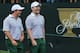 DUBLIN, OH - OCTOBER 03: Richard Sterne (L) and Branden Grace of South Africa and the International Team walk off the first tee during Day One Four-Ball Matches at the Muirfield Village Golf Club on October 3, 2013 in Dublin, Ohio. (Photo by David Cann
