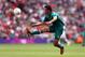 LONDON, ENGLAND - AUGUST 04: Raul Jimenez of Mexico leaps for the ball during the Men's Football Quarter Final match between Mexico and Senegal, on Day 8 of the London 2012 Olympic Games at Wembley Stadium on August 4, 2012 in London, England. (Photo b
