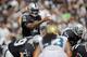 OAKLAND, CA - SEPTEMBER 15: Quarterback Terrelle Pryor #2 of the Oakland Raiders points out the defense against the Jacksonville Jaguars in the first half on September 15, 2013 at O.co Coliseum in Oakland, California. The Raiders won 19-9. (Photo by Bri