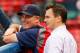 BOSTON, MA - SEPTEMBER 15: Manager John Farrell #53 of the Boston Red Sox shares a laugh with Executive Vice President and General Manager of the Boston Red Sox, Ben Cherington, during batting practice prior to the game against the New York Yankees on Sep