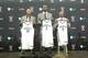 BROOKLYN, NY - July 18: Kevin Garnett #2, Paul Pierce #34, and Jason Terry #31 of the Brooklyn Nets pose with their new jerseys during a press conference at the Barclays Center on July 18, 2013 in the Brooklyn borough of New York City. NOTE TO USER: User
