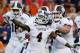 AUBURN, AL - SEPTEMBER 14: Jameon Lewis #4 of the Mississippi State Bulldogs celebrates scoring a touchdown against the Auburn Tigers at Jordan-Hare Stadium on September 14, 2013 in Auburn, Alabama. (Photo by Kevin C. Cox/Getty Images)