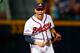 ATLANTA, GA - OCTOBER 04: Andrelton Simmons #19 of the Atlanta Braves reacts after turning a double play in the seventh inning against the Los Angeles Dodgers during Game Two of the National League Division Series at Turner Field on October 4, 2013 in Atl