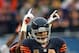 CHICAGO, IL - SEPTEMBER 15: Jay Cutler #6 and Alshon Jeffery #17 of the Chicago Bears celebrate the game-winning extra point against the Minnesota Vikings at Soldier Field on September 15, 2013 in Chicago, Illinois. The Bears defeated the Vikings 31-30.