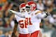 PHILADELPHIA, PA - SEPTEMBER 19: Tamba Hali #91 of the Kansas City Chiefs celebrates after sacking Michael Vick of the Philadelphia Eagles in the second quarter at Lincoln Financial Field on September 19, 2013 in Philadelphia, Pennsylvania. (Photo by El