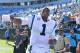 Sep 22, 2013; Charlotte, NC, USA; Carolina Panthers quarterback Cam Newton (1) reacts leaving the field after the game. The Carolina Panthers defeated the New York Giants 38-0 at Bank of America Stadium. Mandatory Credit: Bob Donnan-USA TODAY Sports