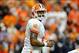 Oct 5, 2013; Syracuse, NY, USA; Clemson Tigers quarterback Tajh Boyd (10) checks the sidelines for a play during the second quarter against the Syracuse Orange at the Carrier Dome. Mandatory Credit: Rich Barnes-USA TODAY Sports