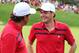 Oct 5, 2013; Dublin, OH, USA; Keegan Bradley and Phil Mickelson after their during the third round of the Presidents Cup at Muirfield Village Golf Club. Mandatory Credit: Brian Spurlock-USA TODAY Sports