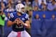 INDIANAPOLIS, IN - OCTOBER 06: Andrew Luck #12 of the Indianapolis Colts looks for a pass during a game against the Seattle Seahawks at Lucas Oil Stadium on October 6, 2013 in Indianapolis, Indiana. (Photo by Jonathan Moore/Getty Images)