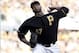 Oct 6, 2013; Pittsburgh, PA, USA; Pittsburgh Pirates starting pitcher Francisco Liriano throws a pitch against the St. Louis Cardinals in the first inning in game three of the National League divisional series playoff baseball game at PNC Park. Mandatory