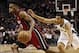 Jun 11, 2013; San Antonio, TX, USA; Miami Heat point guard Norris Cole (30) drives past San Antonio Spurs point guard Cory Joseph (5) during the fourth quarter of game three of the 2013 NBA Finals at the AT&T Center. Mandatory Credit: Soobum Im-USA TODAY