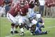 Oct 5, 2013; Tuscaloosa, AL, USA; Alabama Crimson Tide running back Dee Hart (1) carries the ball up the field against Georgia State Panthers linebacker Kight Dallas (33) during the second quarter at Bryant-Denny Stadium. Mandatory Credit: John David Merc