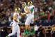 ARLINGTON, TX - OCTOBER 05: (L-R) Carlo Calabrese #44 of the Notre Dame Fighting Irish celebrates a touchdown with Tommy Rees #11 against the Arizona State Sun Devils at Cowboys Stadium on October 5, 2013 in Arlington, Texas. (Photo by Ronald Martinez/G
