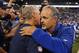 INDIANAPOLIS, IN - OCTOBER 06: Head Coaches Pete Carroll of the Seattle Seahawks (L) and Chuck Pagano (R) of the Indianapolis Colts shake hands after the Colts beat the Seahawks 28-34 at Lucas Oil Stadium on October 6, 2013 in Indianapolis, Indiana. (Ph