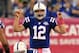 Oct 6, 2013; Indianapolis, IN, USA; Indianapolis Colts quarterback Andrew Luck (12) during the second half of the game against the Seattle Seahawks at Lucas Oil Stadium. The Colts won 34-28. Mandatory Credit: Pat Lovell-USA TODAY Sports