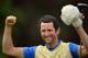 PARIS, FRANCE - OCTOBER 06: Gregory Bourdy of the European team celebrates winning his match and becoming the first player ever to be unbeaten in the Seve Trophy during the final days singles matches at the Seve Trophy at Golf de Saint-Nom-la-Breteche on