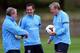 BURTON-UPON-TRENT, ENGLAND - AUGUST 11: Roy Hodgson the manager of England U21 shares a joke with his assistants, Ray Lewington and Gary Neville, during a England U21's training session at St Georges Park on August 11, 2013 in Burton-upon-Trent, England.