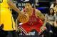 Oct 5, 2013; Indianapolis, IN, USA; Chicago Bulls point guard Derrick Rose (1) guards Indiana Pacers point guard George Hill (3) at Bankers Life Fieldhouse. Bulls beat Pacers 82-76. Mandatory Credit: Marc Lebryk-USA TODAY Sports