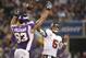 Oct 25, 2012; Minneapolis, MN, USA; Tampa Bay Buccaneers quarterback Josh Freeman (5) throws over Minnesota Vikings defensive tackle Kevin Williams (93) during the third quarter at the Metrodome. Mandatory Credit: Brace Hemmelgarn-USA TODAY Sports