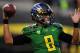 EUGENE, OR - SEPTEMBER 28: Quarterback Marcus Mariota #8 of the Oregon Ducks warms up before the game against the California Golden Bears at Autzen Stadium on September 28, 2013 in Eugene, Oregon. (Photo by Steve Dykes/Getty Images)