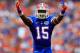 GAINESVILLE, FL - OCTOBER 06: Loucheiz Purifoy #15 of the Florida Gators acknowledges the crowd during the game against the LSU Tigers at Ben Hill Griffin Stadium on October 6, 2012 in Gainesville, Florida. (Photo by Sam Greenwood/Getty Images)