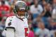 FOXBORO, MA - SEPTEMBER 22: Josh Freeman #5 of the Tampa Bay Buccaneers reacts after an incomplete pass in the second half against the Tampa Bay Buccaneers at Gillette Stadium on September 22, 2013 in Foxboro, Massachusetts. (Photo by Jim Rogash/Getty Im